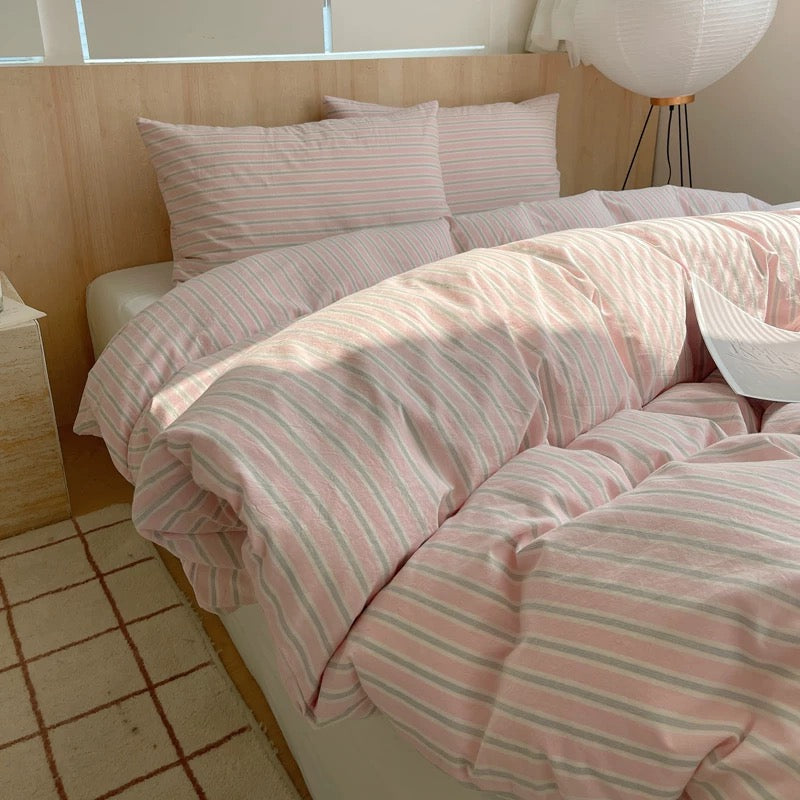 Preppy Pink Striped Duvet Cover Set