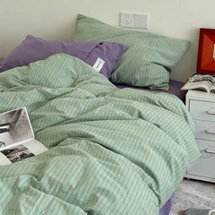 Mint Stripe Cotton Duvet Cover Set