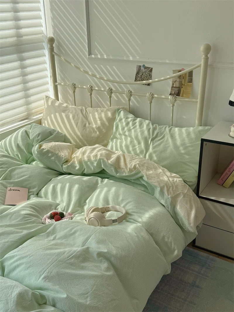 Pastel Green Gingham Duvet Cover Set