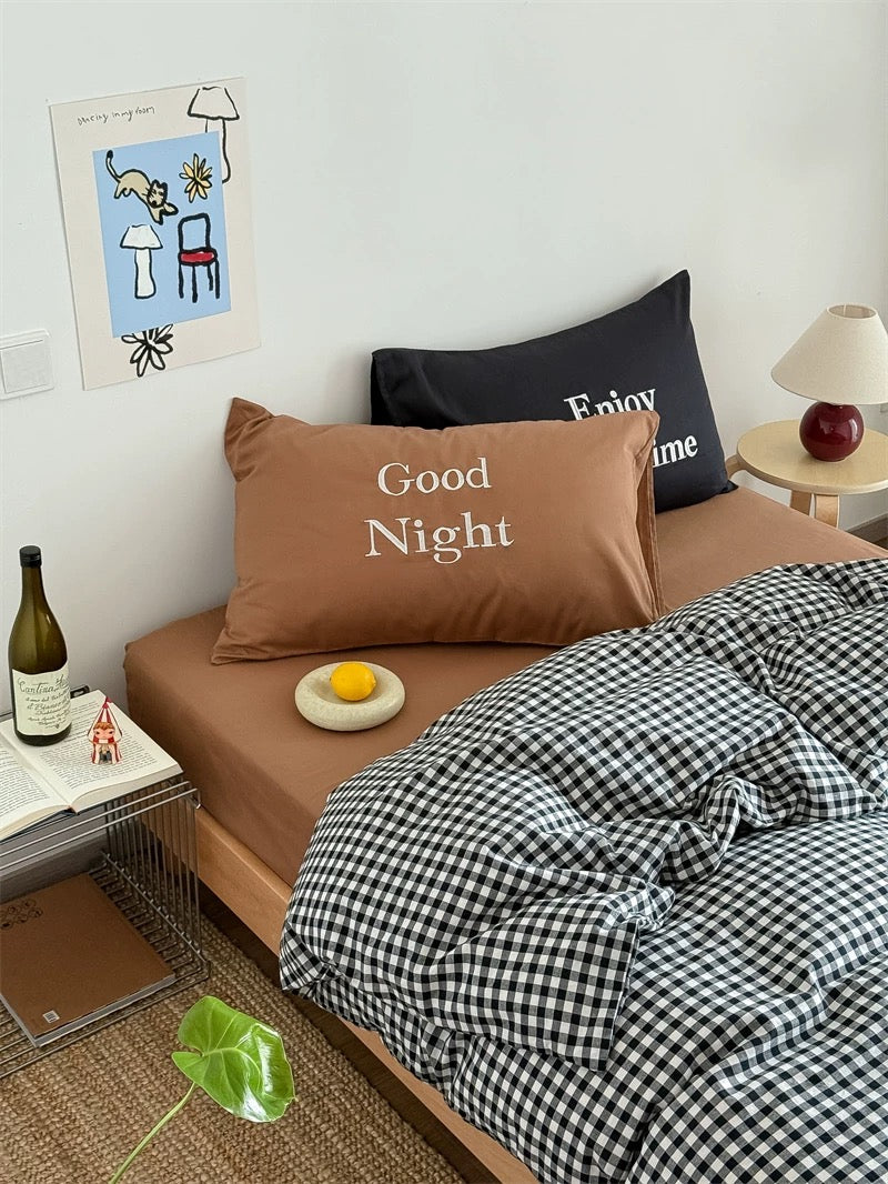 Black & Brown Preppy Gingham Bedding Set