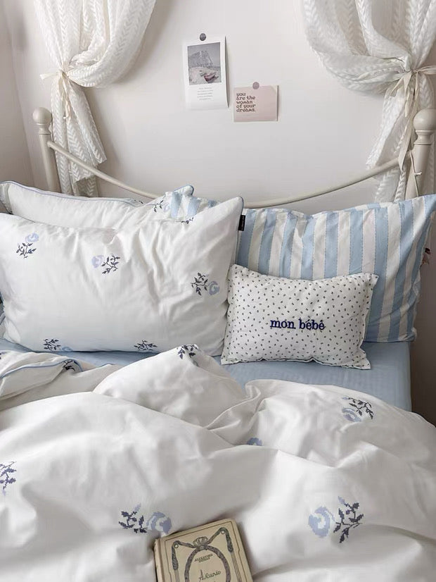 White Floral Cotton Duvet Cover Set