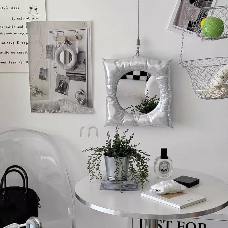 Soft Girl Aesthetic Silver Pillow Mirror