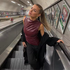 Burgundy Leather Tank Top