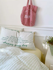 Yellow & Green Striped Cotton Duvet Cover Set