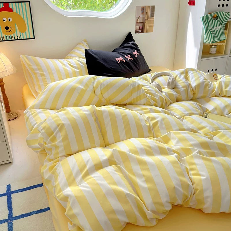 Black Striped Cotton Bedding Set